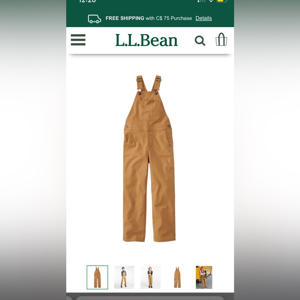 LL Bean kids size 6x/7 overalls in tan